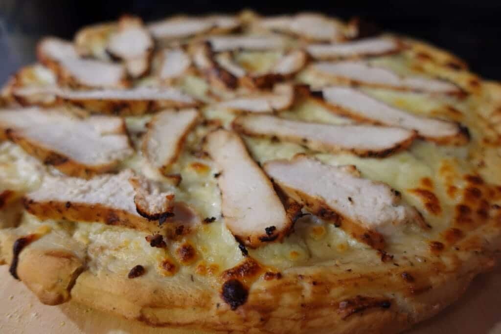 baked chicken caesar salad pizza