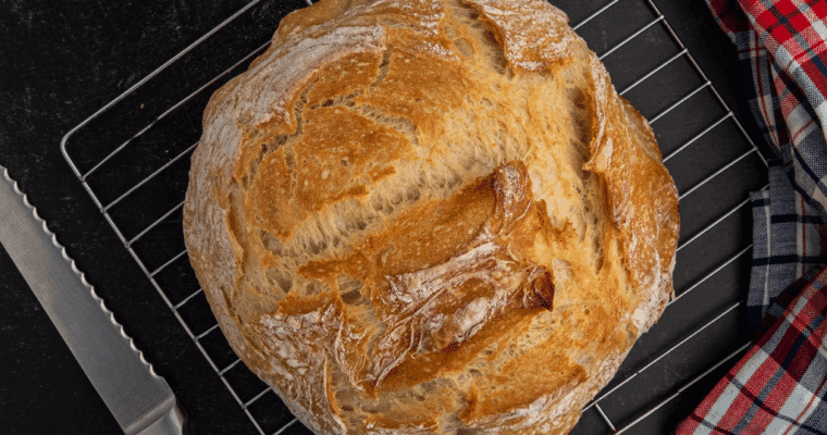 no knead bread on cooling rack