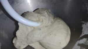 cinnamon roll dough in mixer