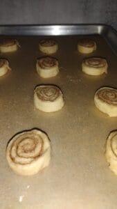 cinnamon roll cookies on baking sheet