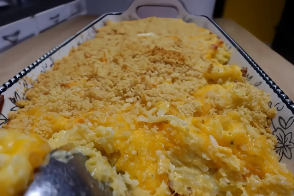 cheesy-hash-brown-cassserole-in-black-baking-dish.