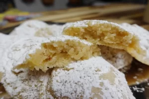 potato-chip-cookies-no-eggs-on-platter-one-broken-in-half.