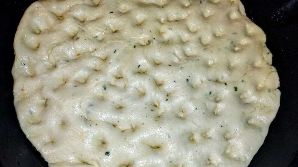 focaccia bread dough poked