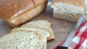 amish white bread with a white checkered towel