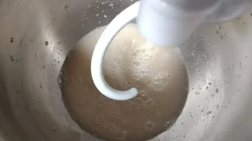 yeast mixture in mixing bowl