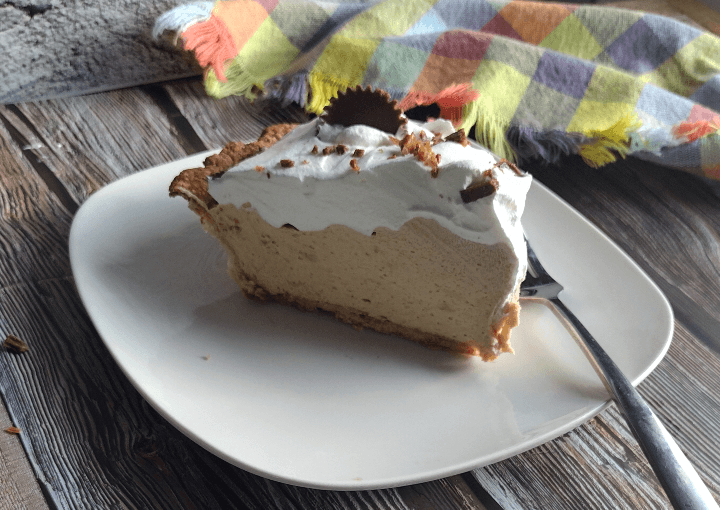 slice of easy peanut butter pie with reese cups