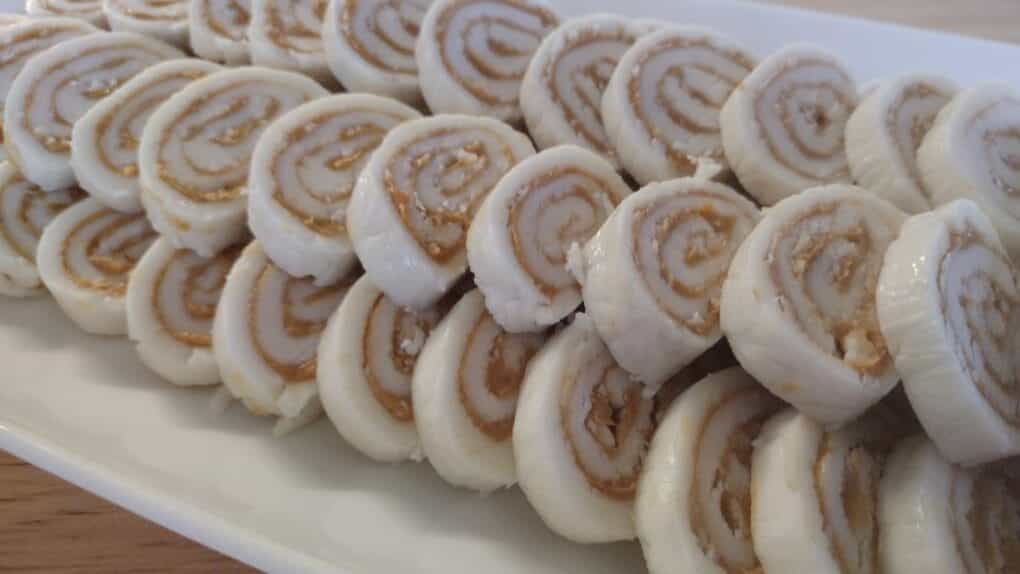 old fashion potato candy on a white tray