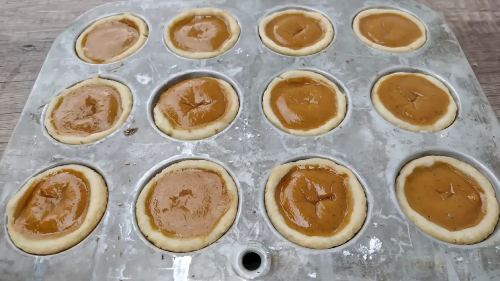 baked pumpkin pie tarts in tart pan