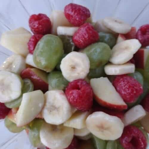 lemon glazed fruit salad apples bananas grapes raspberries