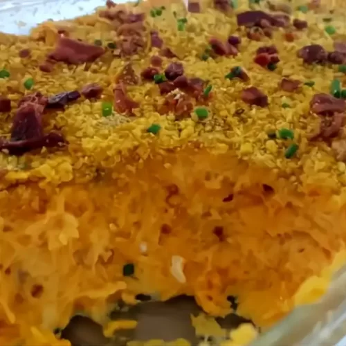 savory sweet potato bake in a clear dish