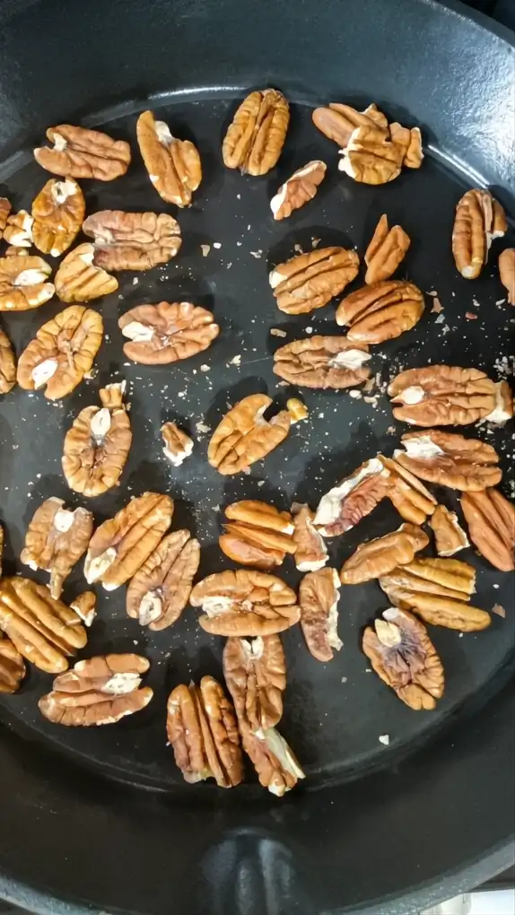 toasting pecans in a cast iron skillet