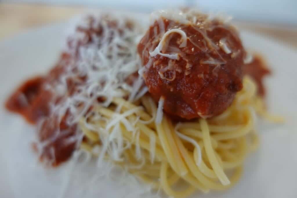 smoked meatballs and spaghetti