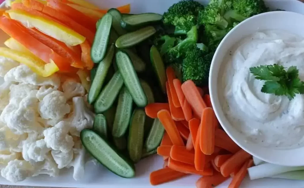 veggie dip recipe in bowl surrounded by fresh veggies