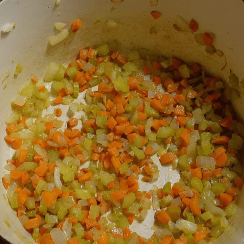 carrots celery onion for chicken corn soup sautee'd