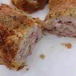 chicken cordon bleu on white serving plate