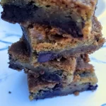 chocolate chip caramel bars in a stack