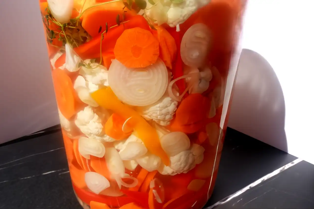 pickled vegetables in gallon jar