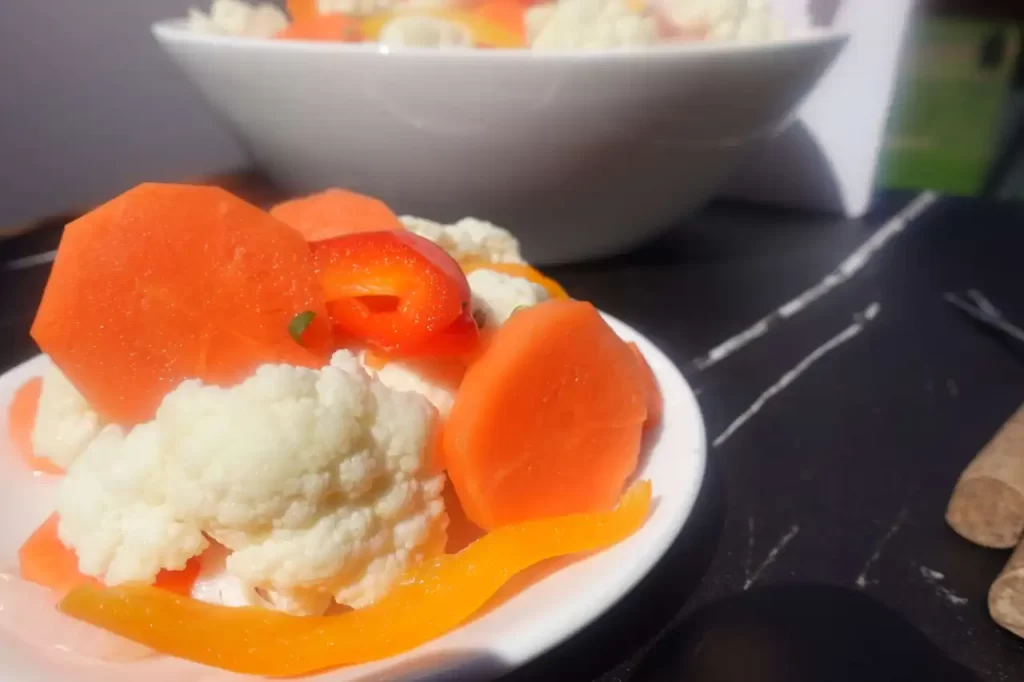 pickled veggies in small serving bowl