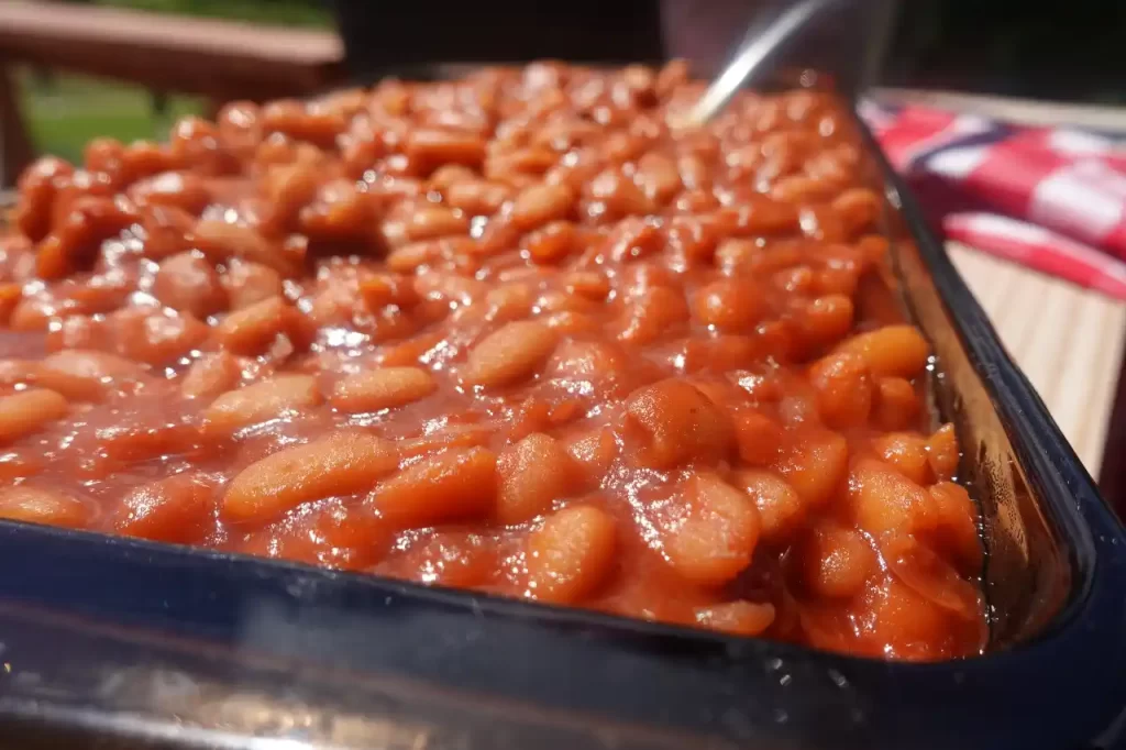 Baked beans recipe in clear dish