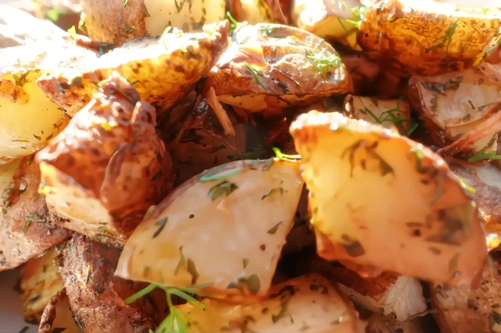 french onion roasted potatoes up close shot