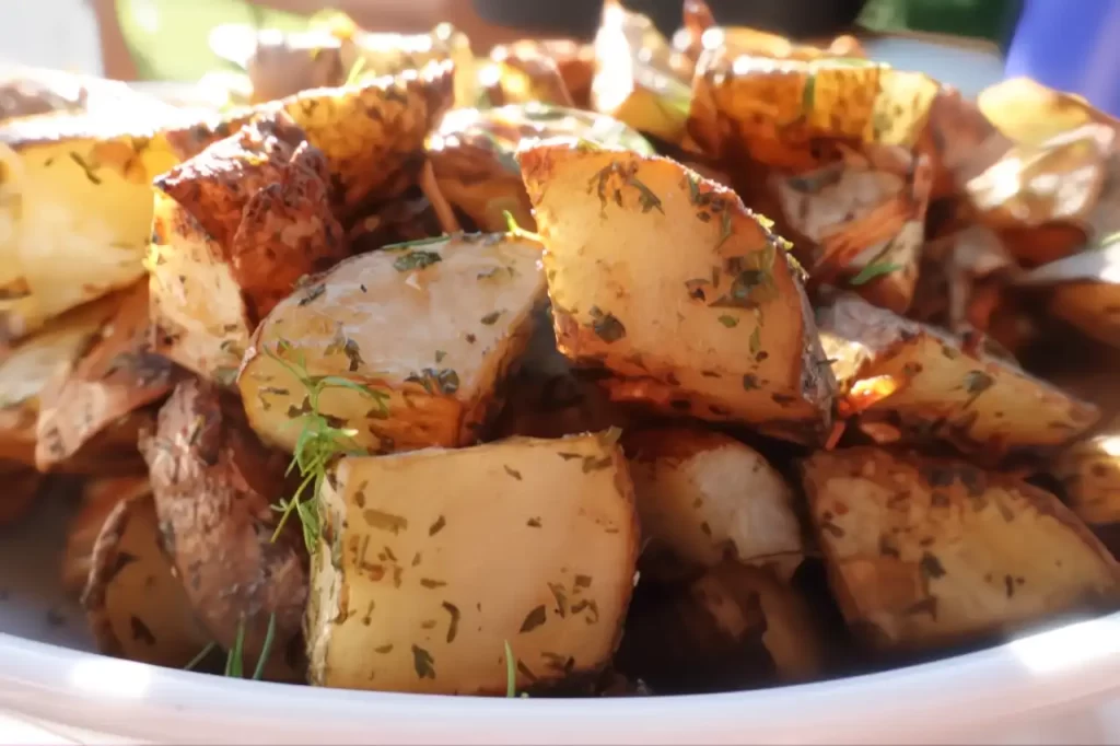 french onion oven roasted potatoe recipe on a serving platter