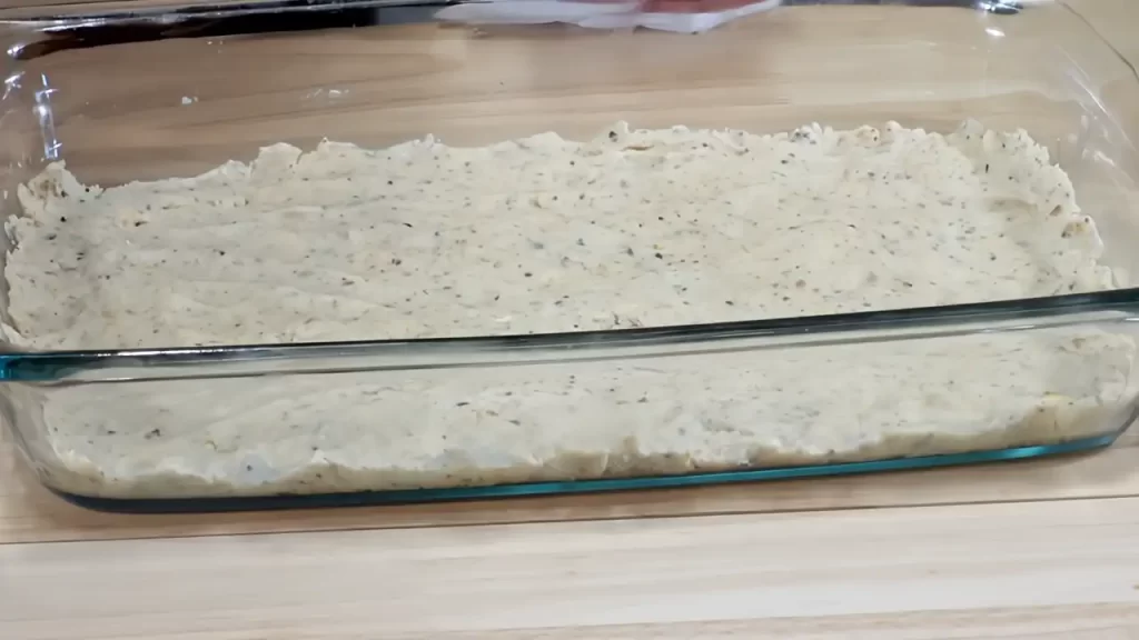 pistachio crust in a 9 x 13 baking dish