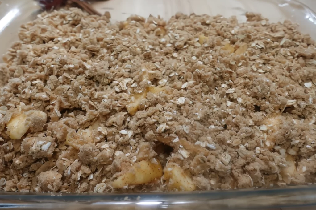 Apple Crisp with crumb topping before baked