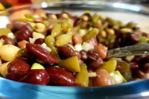 bean salad recipe in serving bowl side view