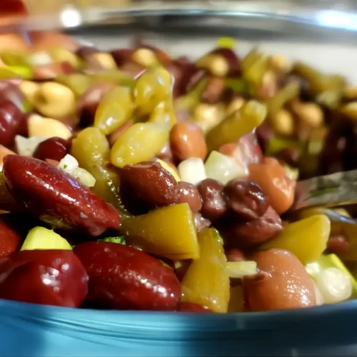 bean salad recipe in serving bowl side view