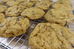 pumpkin chocolate chip cookies on cooling rack