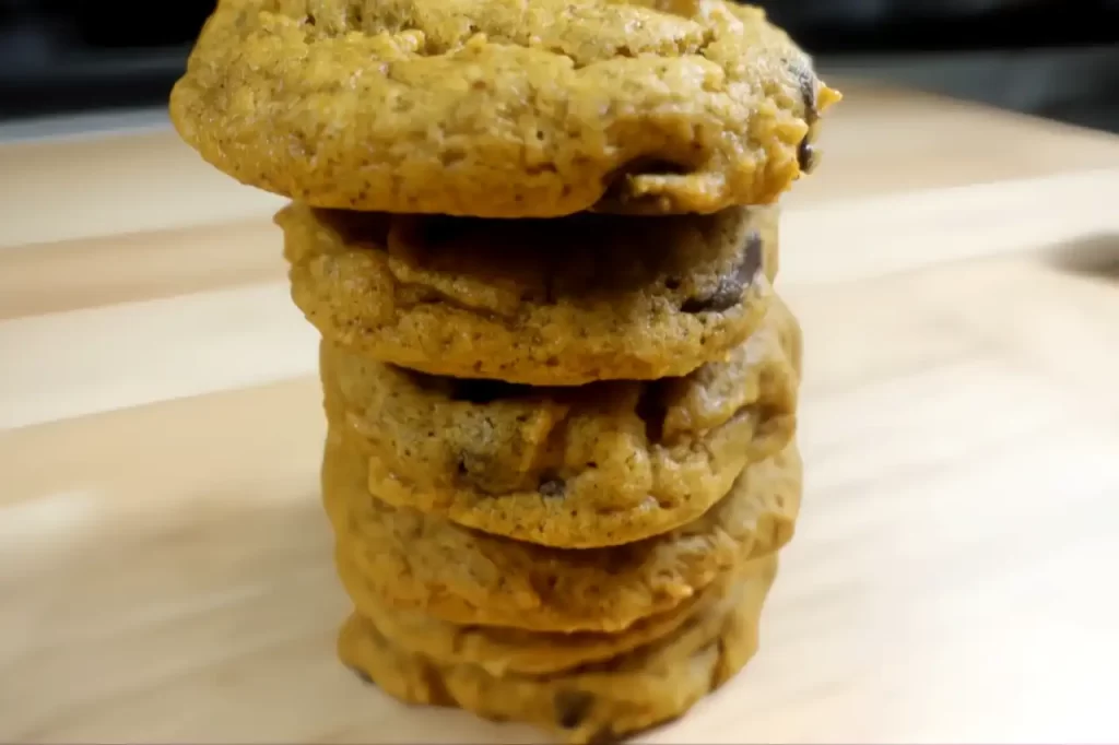 pumpkin chocolate chip cookies in a stack