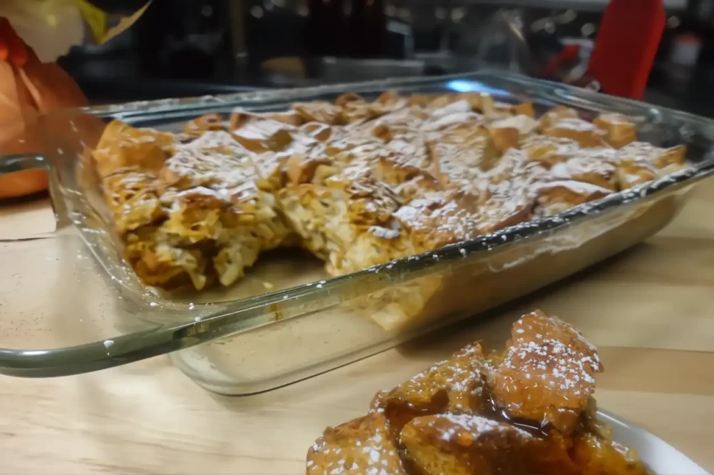 pumpkin french toast casserole serving cut out of 9x13