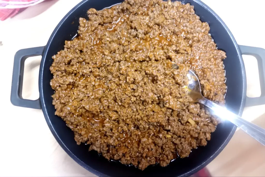 top-view-shot-of-sloppy-joes-in-cast-iron-skillet