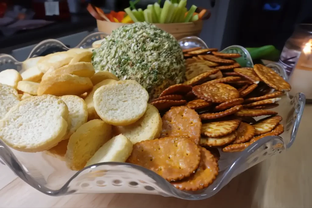 cheese-ball-on-glass-platter-with-crackers.