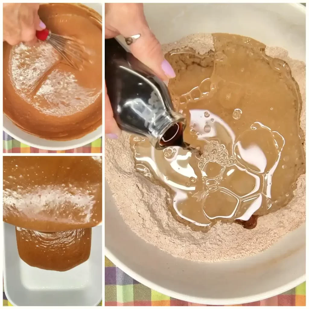 making cake batter for ho ho cake