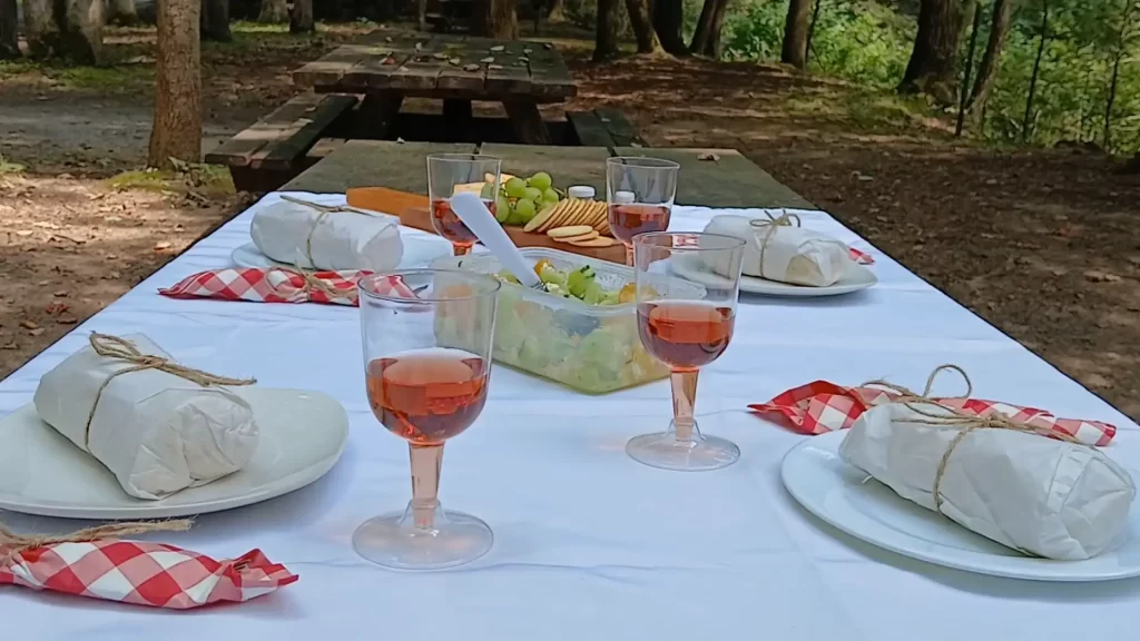 picnic-table-with-chicken-and-veggie-wraps