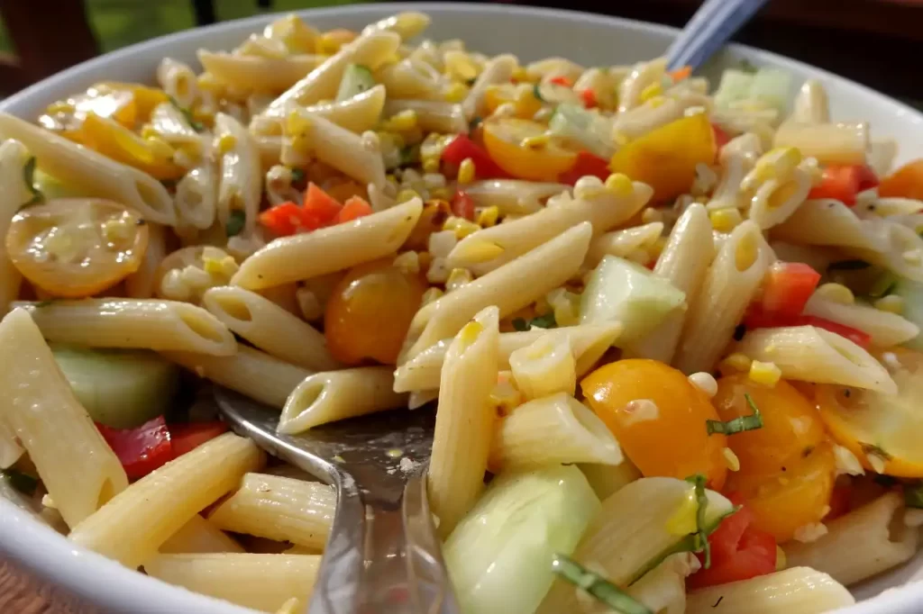 side-view-pasta-corn-salad
