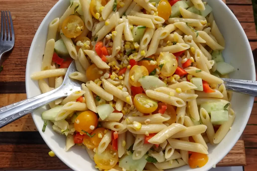 top-view-pasta-corn-salad.