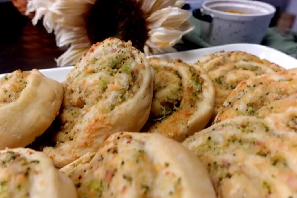 close up broccoli ham roll ups