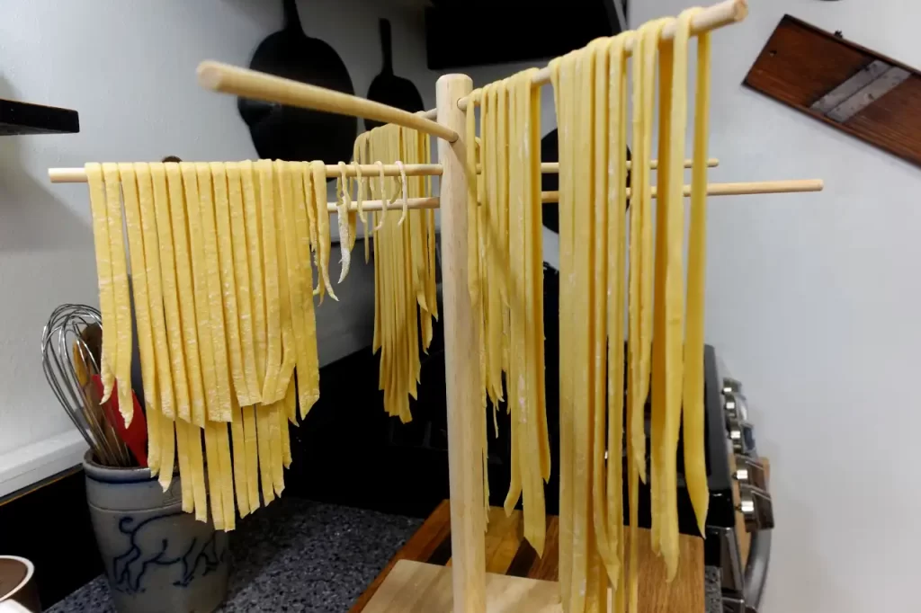 homemade-noodles-drying-on-drying-rack