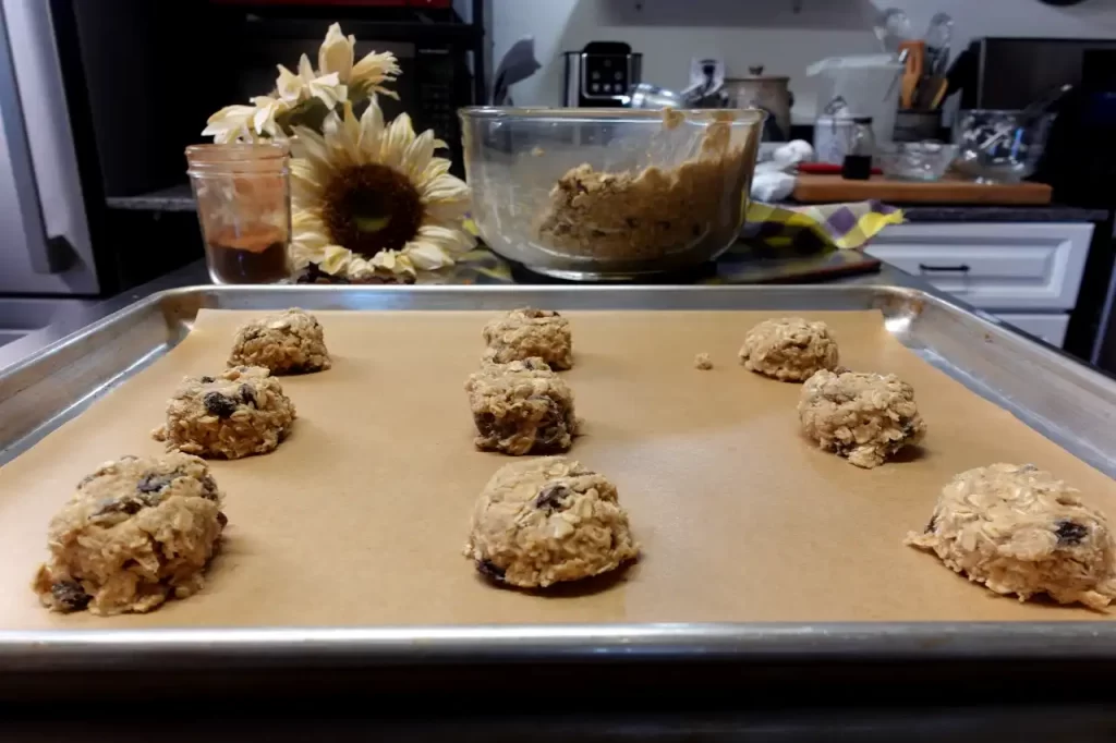 oatmeal-raisin-cookie-dough-on-sheet-pan