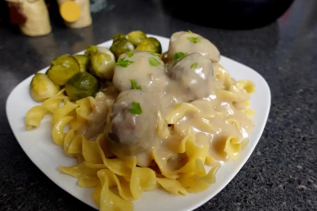 swedish-meatballs-with-side-of-brussel-sprouts.