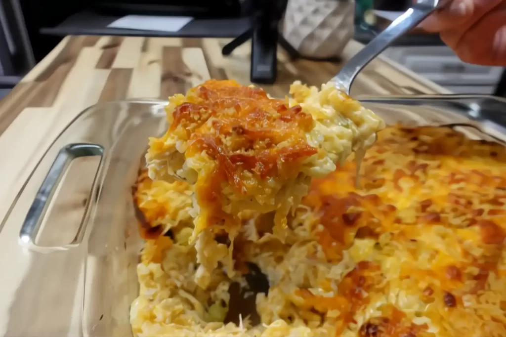 close-up-of-spoonful-of-buffalo-chicken-rice-casserole.