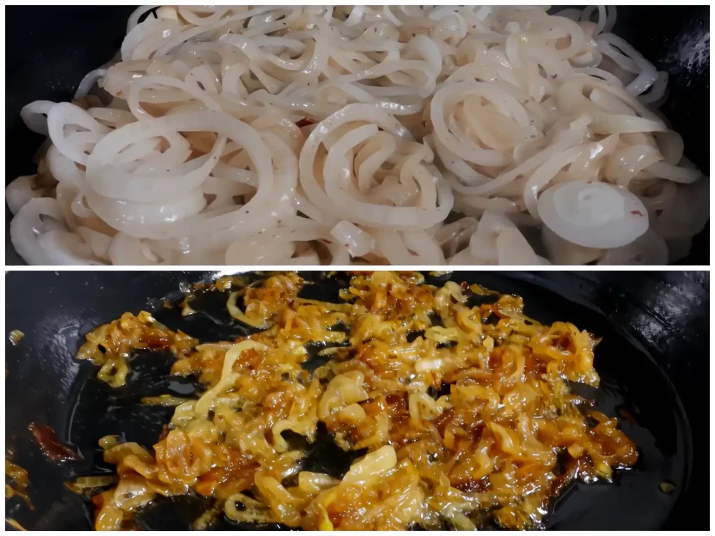 carmelizing-onions-in-cast-iron-skillet-for-french-onion-cheesy-orzo.