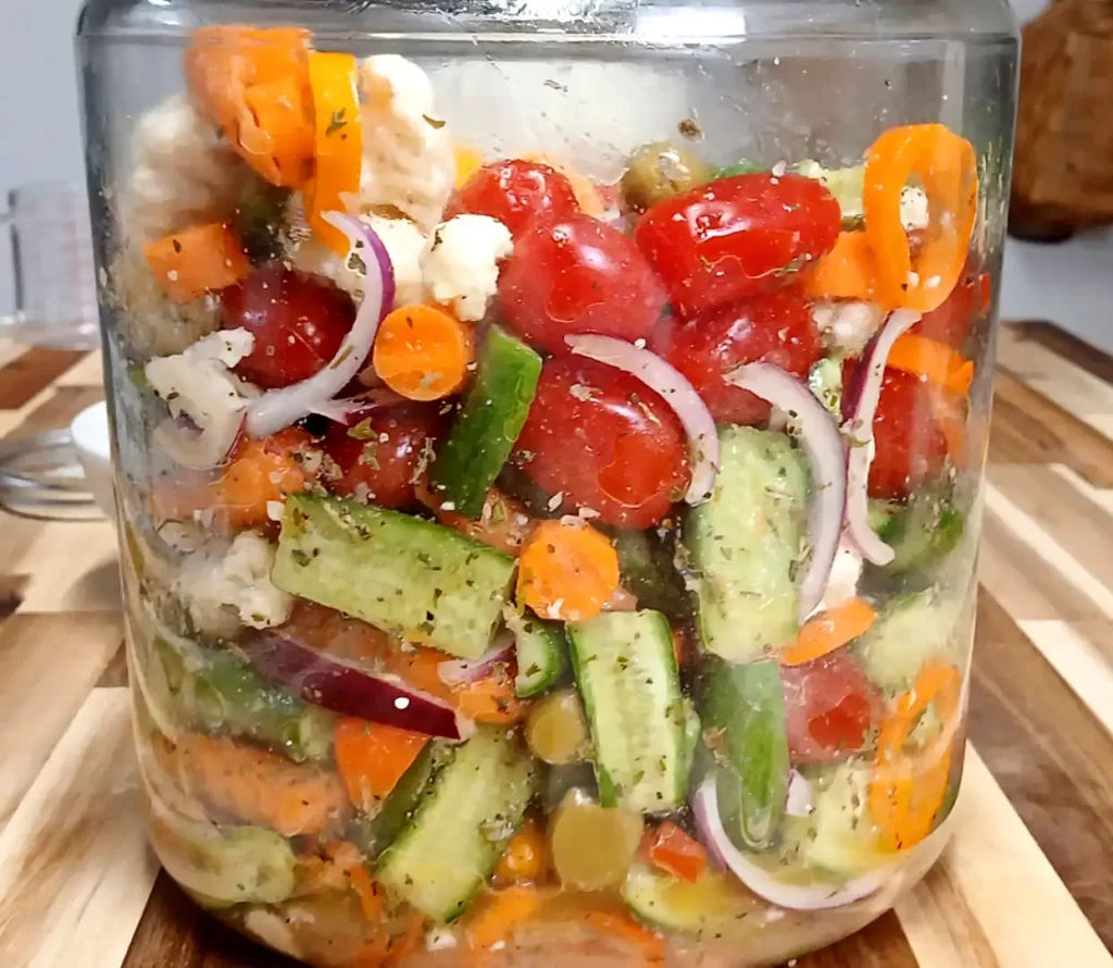 Marinated-Vegetable-Salad-in-gallon-jar.