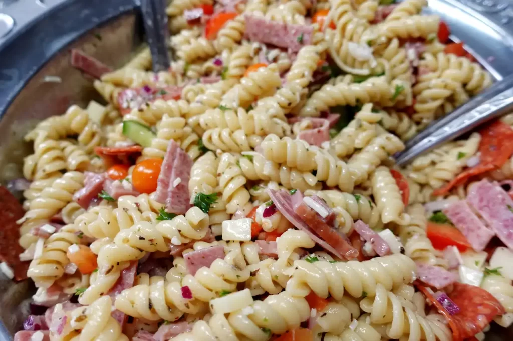 close-up-loaded-italian-pasta-salad