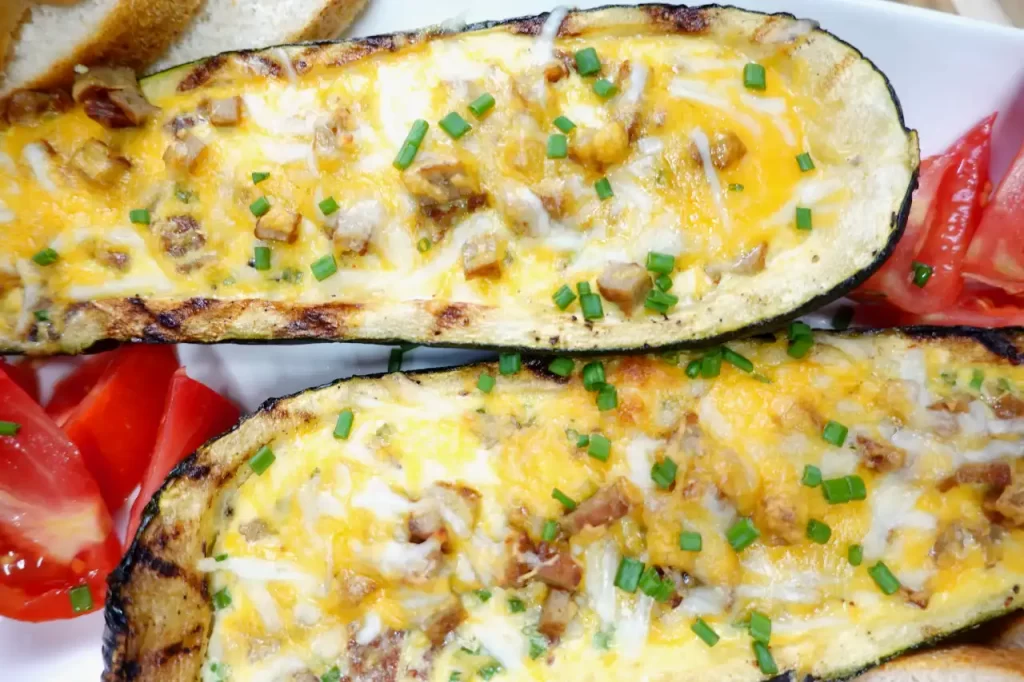 top-view-breakfast-stuffed-zucchin-boats-filled-with-sausage-eggs-cheese.