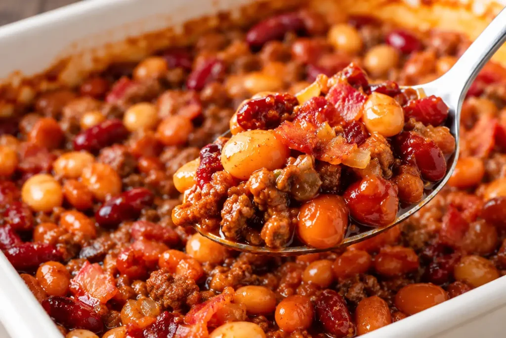Glossy-Hearty-Bean-Casserole-Spoonful.