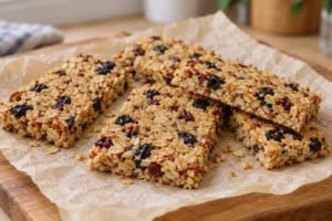 Homemade-Blueberry-Cranberry-Granola-Bars-Cut-bars-arranged-on-parchment